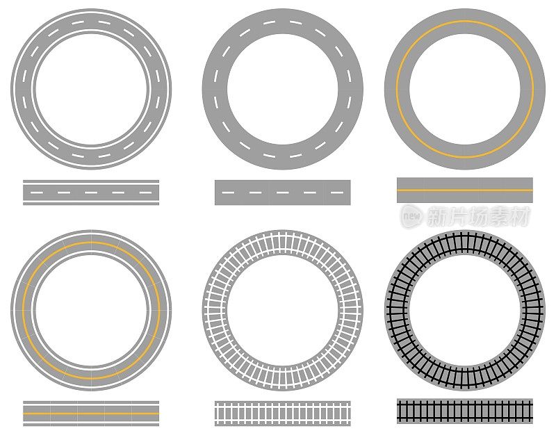 各种轨道和道路的圆形框架和直线/插图材料(矢量插图)